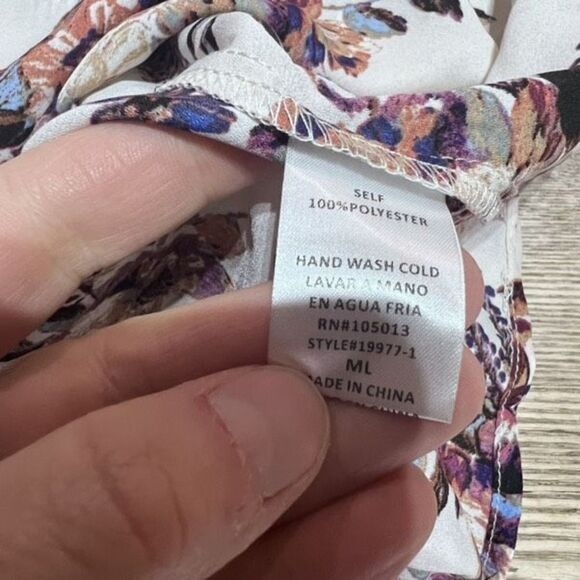 Andree by Unit Womens Floral Short Sleeve Top Blouse Brown Cream Size Medium NWT - Picture 8 of 8